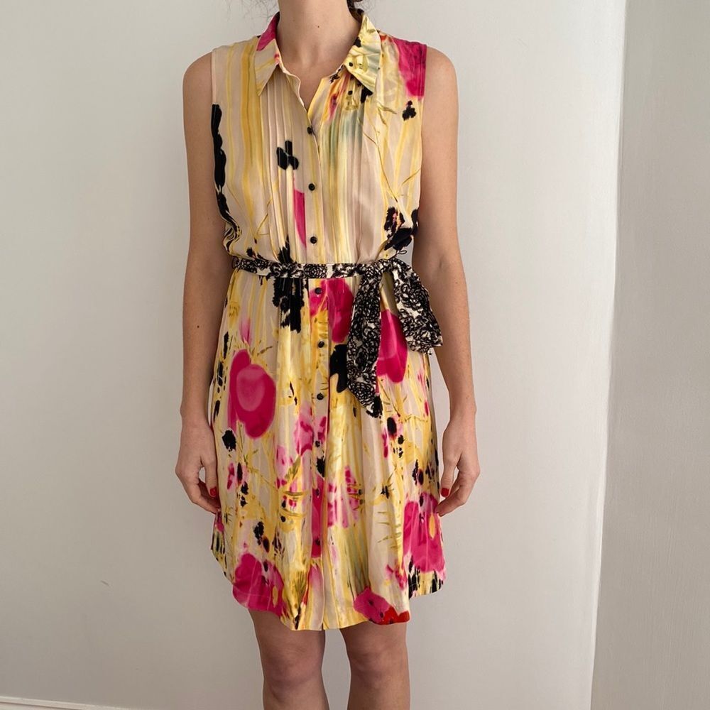Anthropologie Yellow and Pink Sleeveless Dress